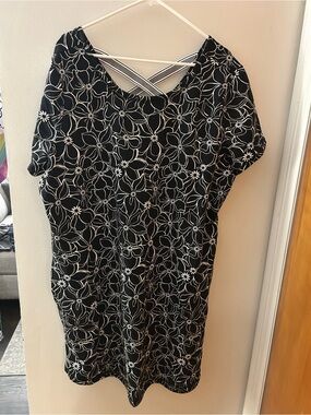 Talbots Black Floral Print Dress with Strappy Back